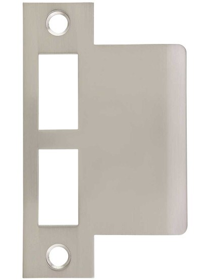 Solid Brass Mortise Lock Strike Plate - 2 1/4-Inch Extended Lip in Satin Nickel.